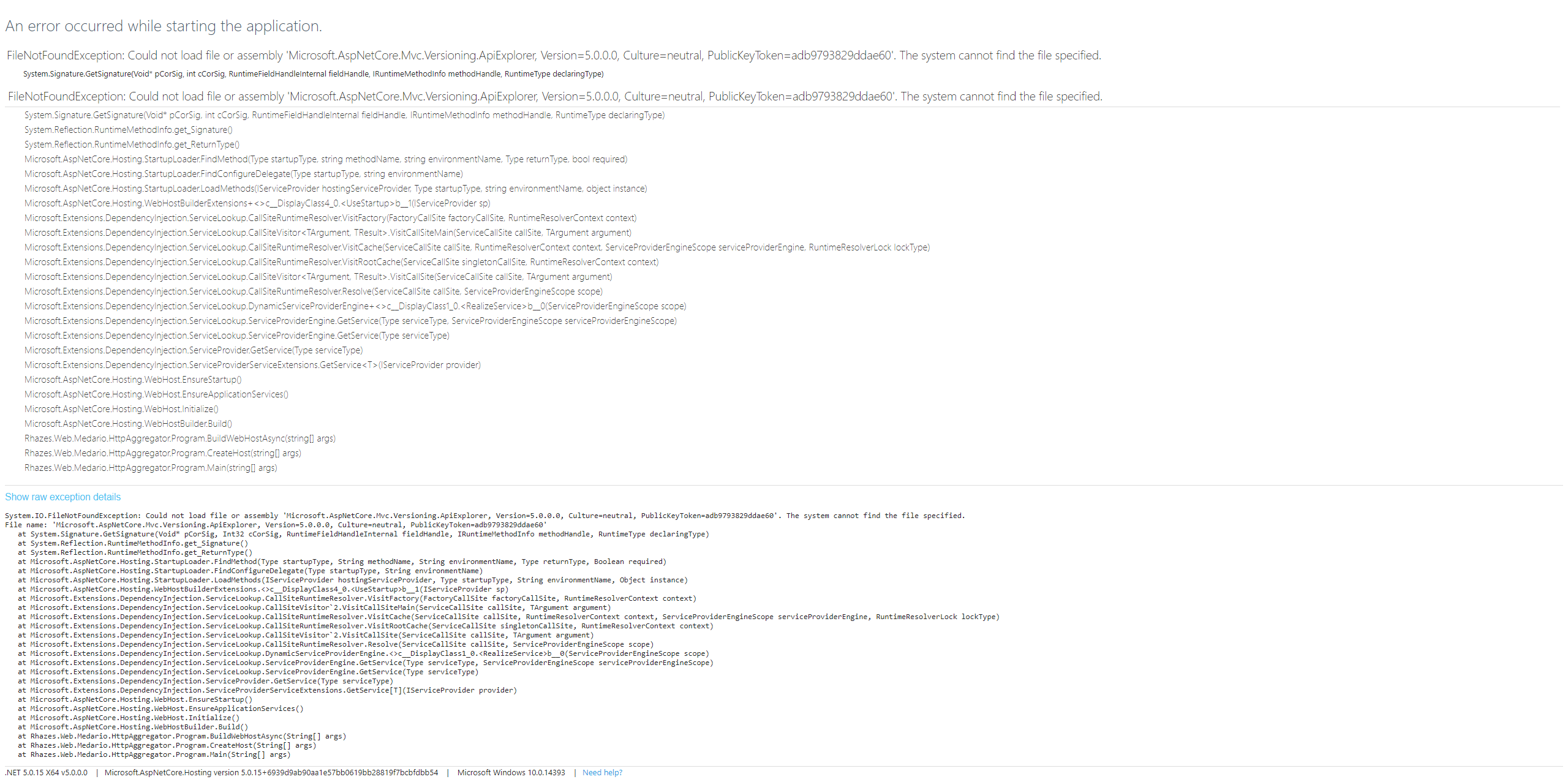 FileNotFoundException:無法在 IIS 上加載檔案或程式集 'Microsoft.AspNetCore.Mvc.Versioning.ApiExplorer,Version=5.0.0.0