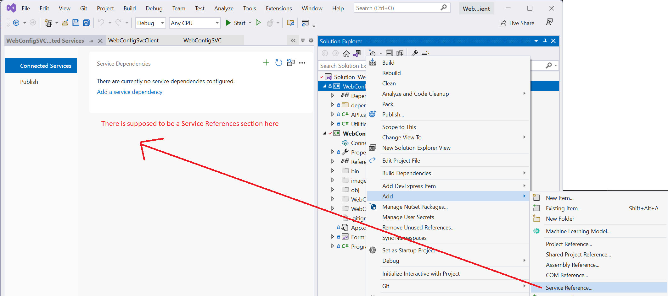 Visual Studio 2022 無法添加服務參考且無程式集參考節點