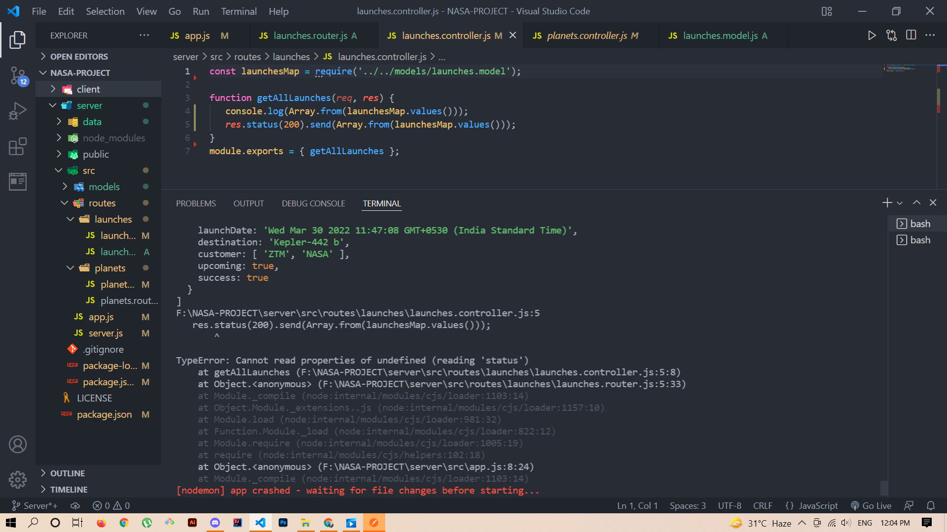 無法讀取未定義的“res.status()”的屬性,“res.send()”和“res.json()”的相同未定義錯誤。請任何人