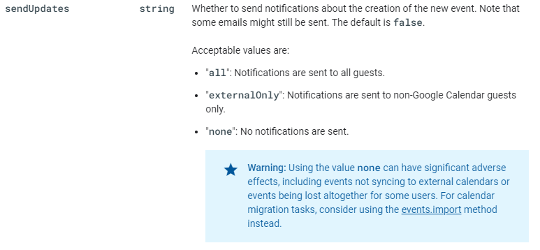 Google Calendar API - sendUPdate 無法正常作業