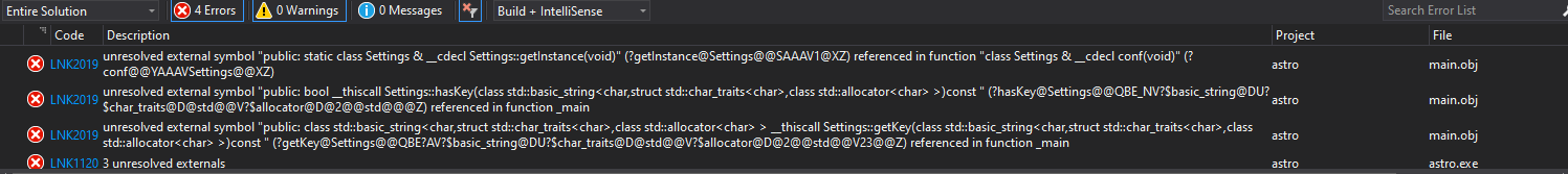 Visual Studio 拋出 LNK2019 和解決方案缺少頭檔案/源檔案