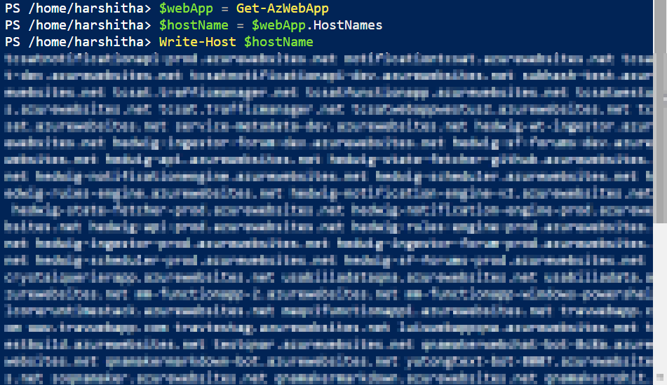 顯示來自 Azure Cloud Shell 的所有 Azure Web 應用自定義域的串列