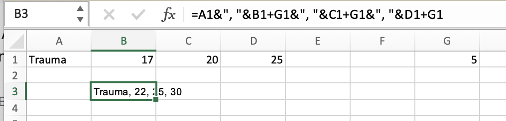 將值添加到 MS Excel 中同一單元格中的不同整數
