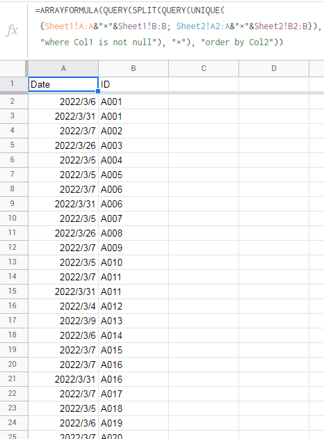 Google Apps 腳本 - 使用查詢來組合 2 張作業表，但未能獲得完整