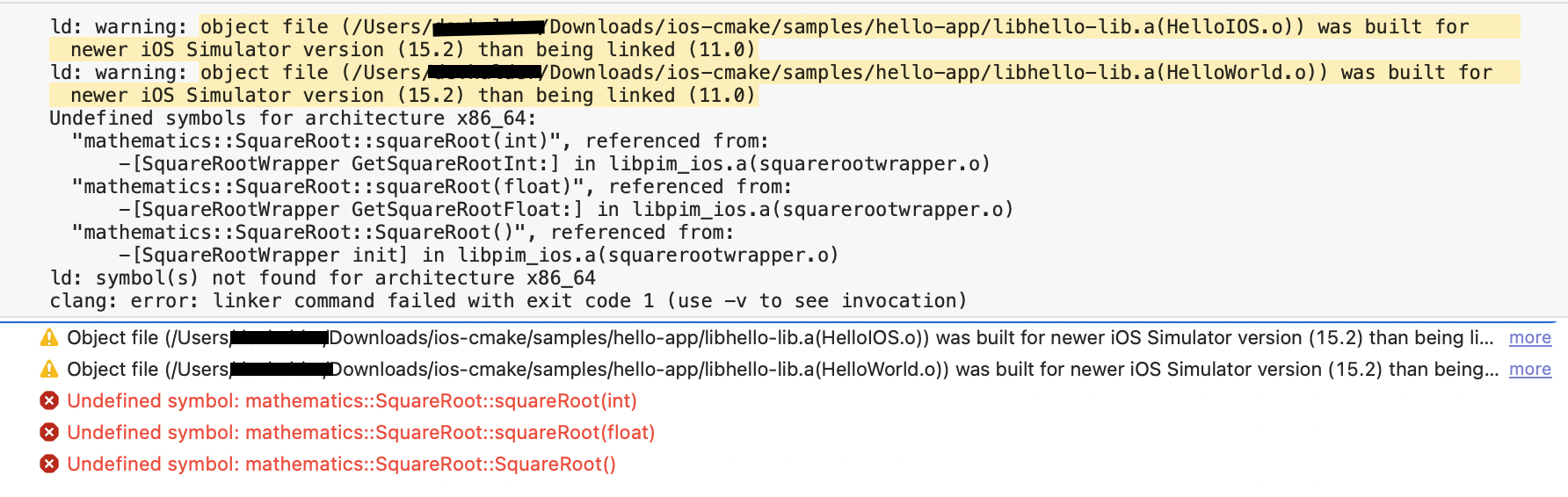 Xcode，CMake 無法將 C   庫與 ObjC   庫鏈接