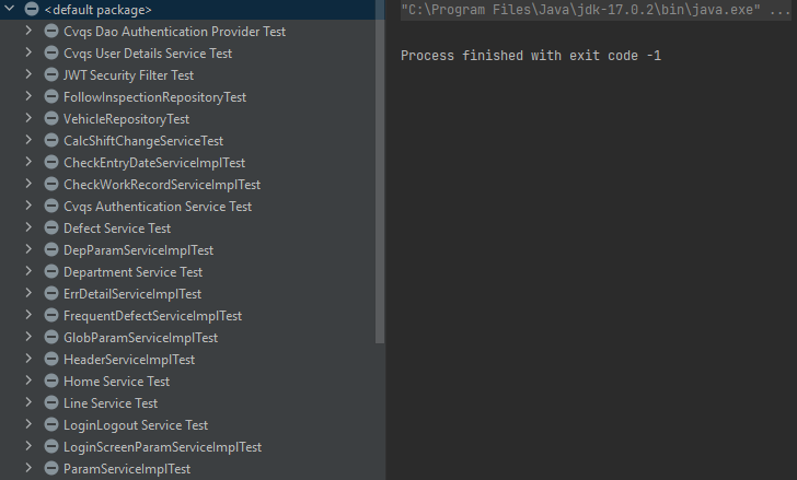 Intellij 單元測驗以退出代碼 -1 結束