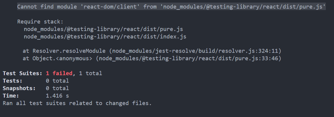 無法從“node_modules/@testing-library/react/dist/pure.js”中找到模塊“react-dom/client”