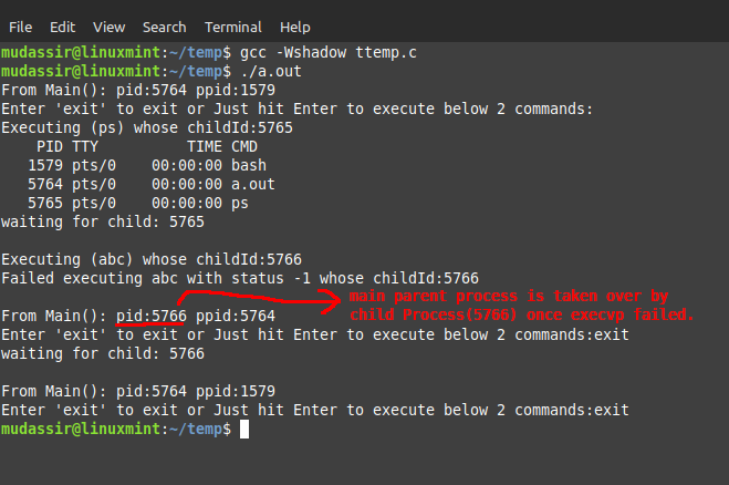 在 fork() 之后在子行程中執行 execvp() 仍然接管父行程?