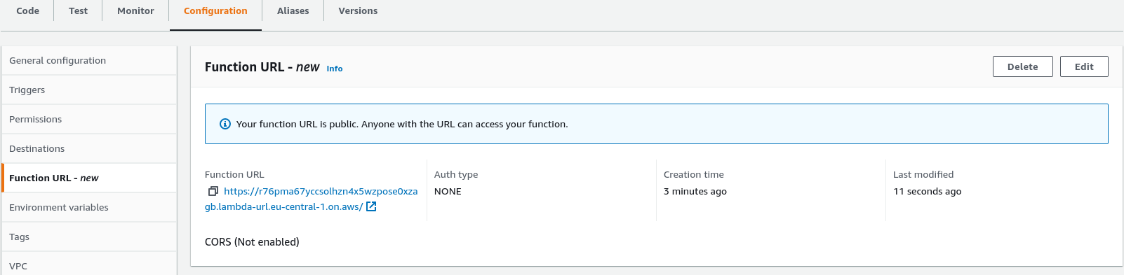 通過 Cloudformation 使用函式 URL 部署 AWS Lambda