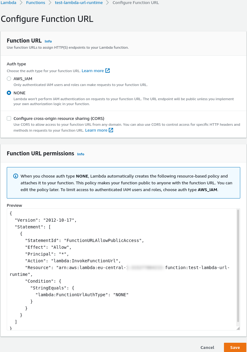 通過 Cloudformation 使用函式 URL 部署 AWS Lambda