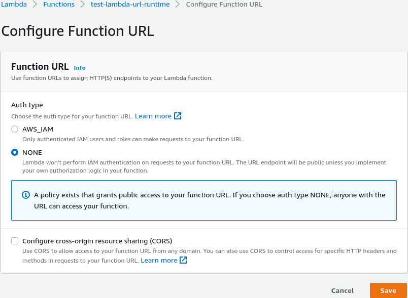 通過 Cloudformation 使用函式 URL 部署 AWS Lambda