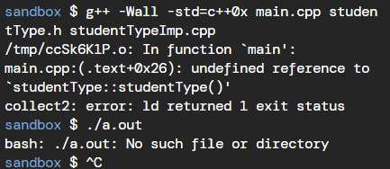 對 studentType::studentType() 的未定義參考