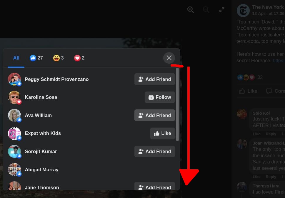 滾動 Facebook 中的人員串列,將滾動條拉到最后。我的代碼無法正常作業。我該如何解決?