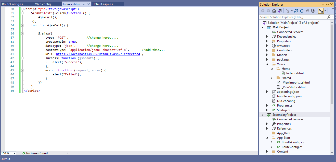 當我使用 Ajax 從 asp.net core MVC 呼叫 asp.net webforms 中的函式時沒有達到目標？