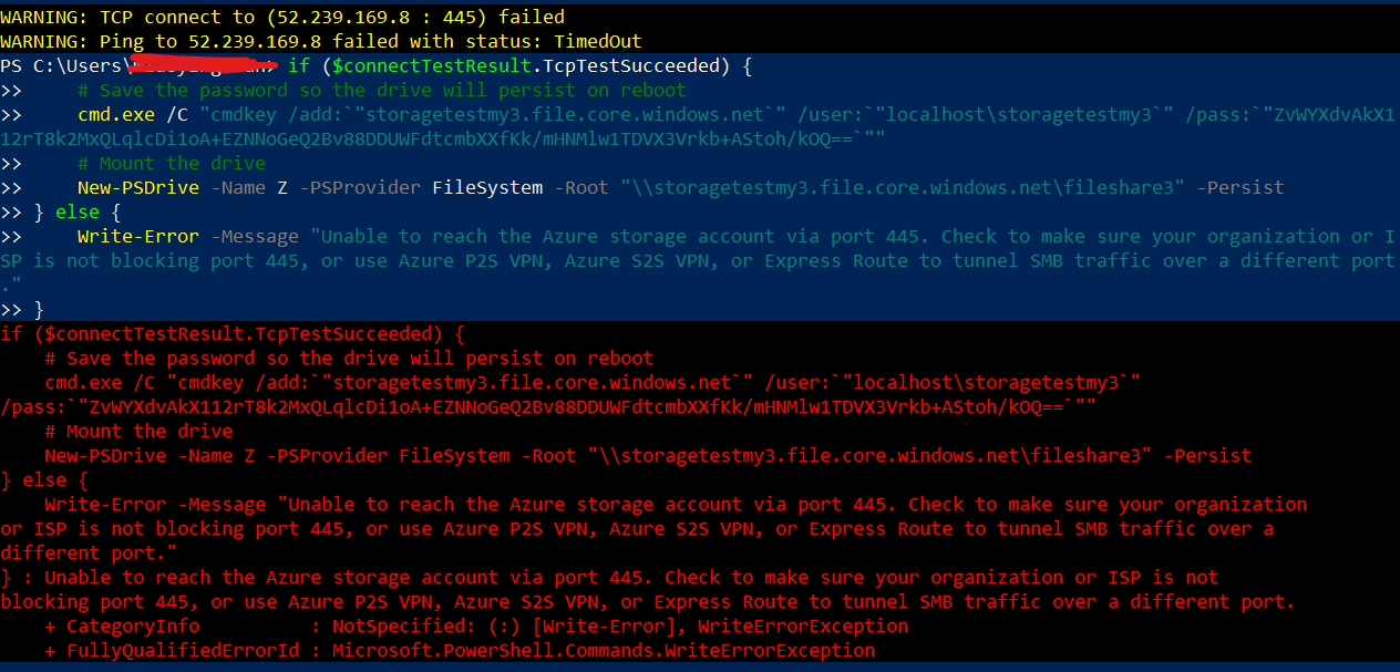 無法將檔案共享從 azure 連接到 Windows 筆記本電腦，埠 445 被阻止