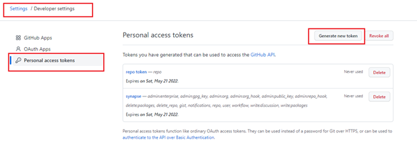 如何使用個人訪問令牌連接 azure synapse 和企業 git 存盤庫?
