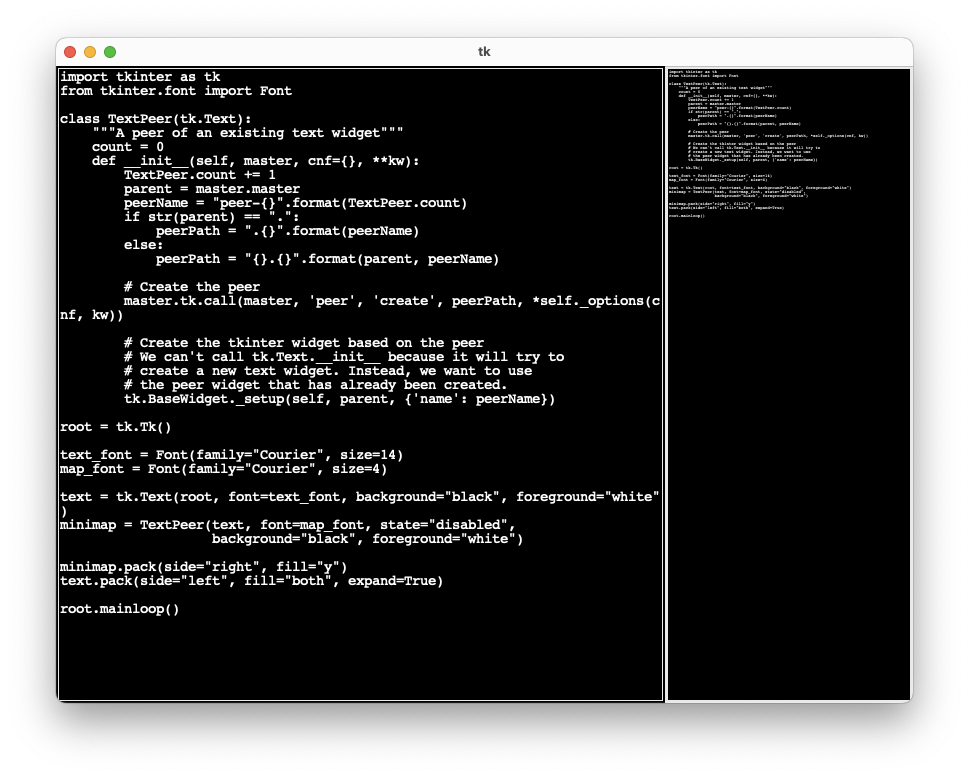 如何在 python tkinter 中像其他現代代碼編輯器一樣創建 minmap？