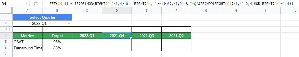 此格式如何按季度遞減:yyyy-Qx(2022-Q1、2022-Q2、2022-Q3 等)