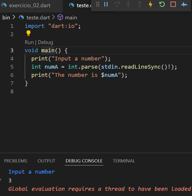 使用 Dart 讀取值時，VSCode 上的例外“全域評估需要已加載執行緒”