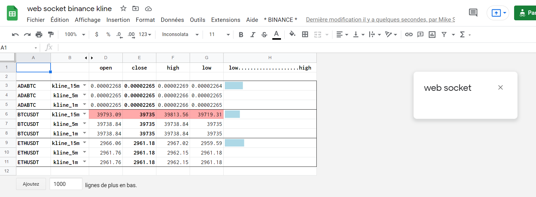 在不使用 HTML 代碼的情況下在 google sheet 中運行 websocket