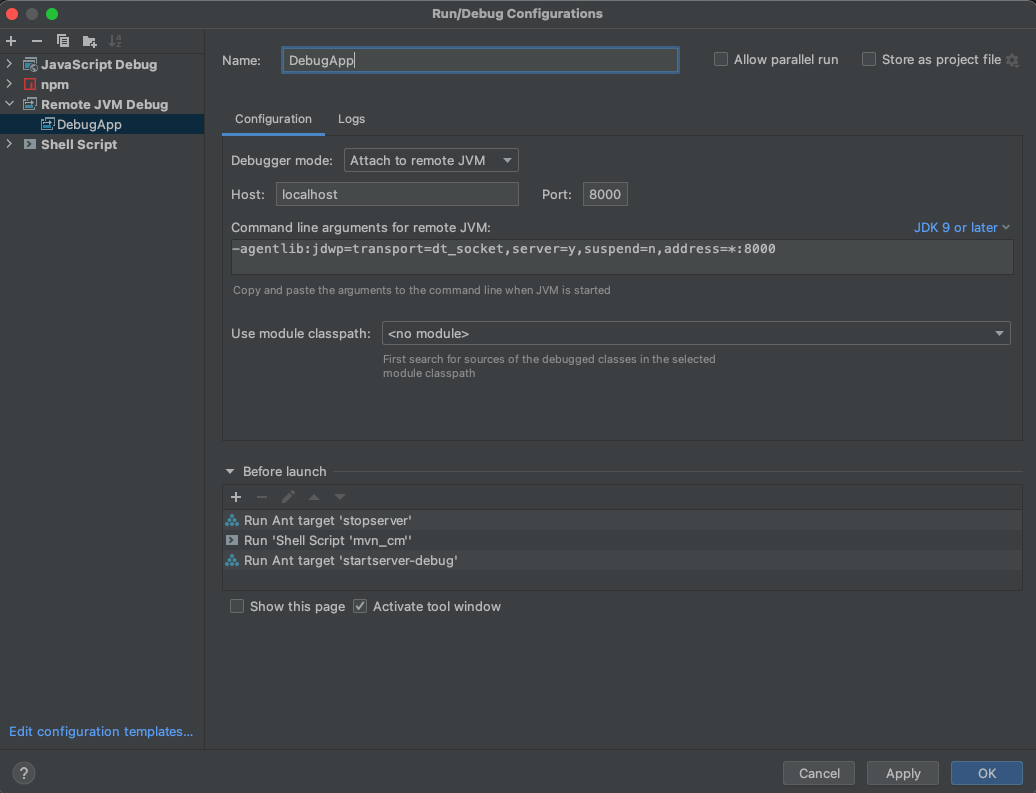 使用 IntelliJ 的遠程除錯配置一次性運行 Maven 專案(使用 ant)