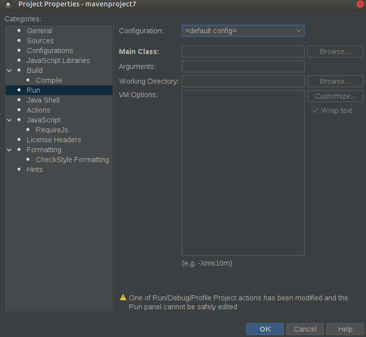 無法訪問專案中的運行設定:netbeans 13 中的簡單 Javafx maven 原型(gluon)