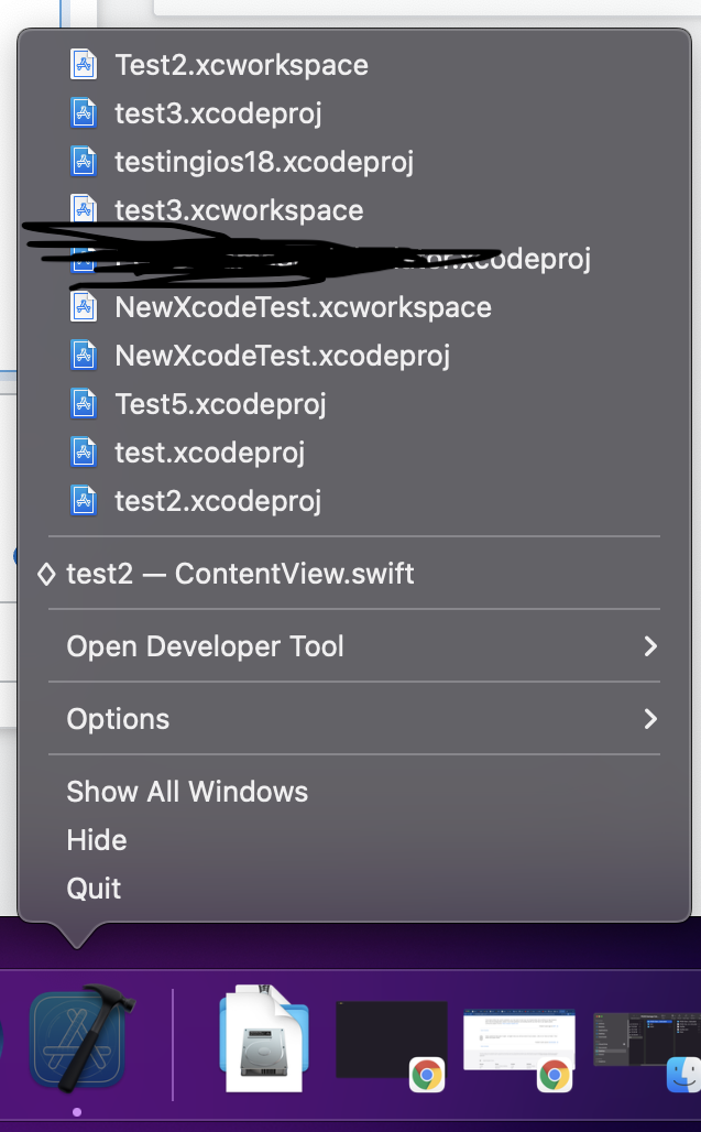 如何從 Dock 上的 Xcode 圖示中洗掉最近的專案?