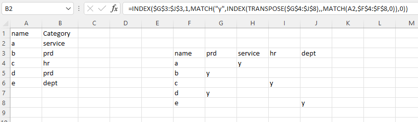 Excel：如果寫為“Y”，則顯示另一張作業表中的列名