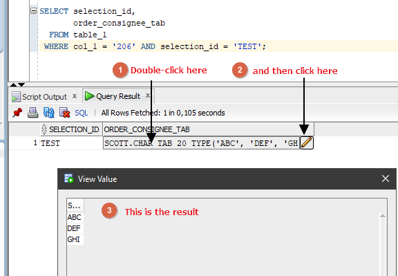 如何在 SQL Developer 中查看嵌套表列的內容?