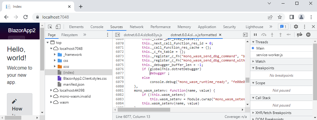 在除錯模式下運行 Visual Studio 2022 時無法安裝 PWA Service Worker