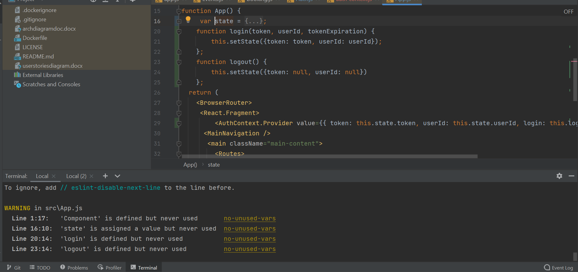 變數已定義但從未使用警告 javascript