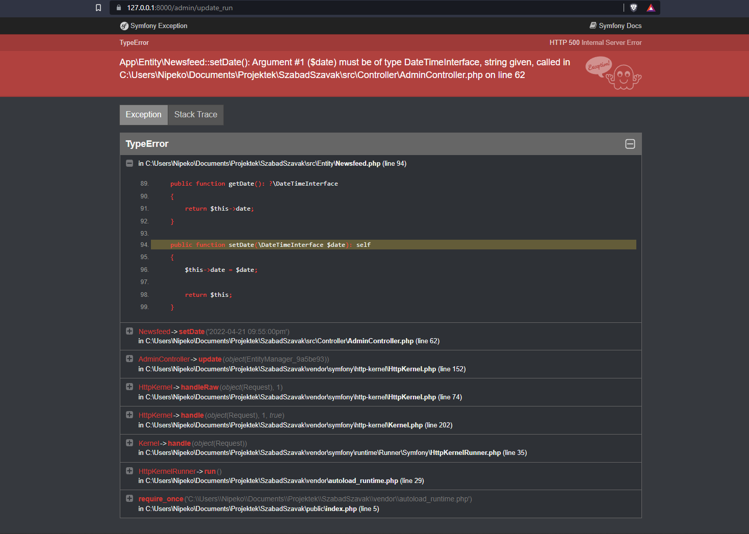Symfony 6.0時間格式問題資料庫上傳