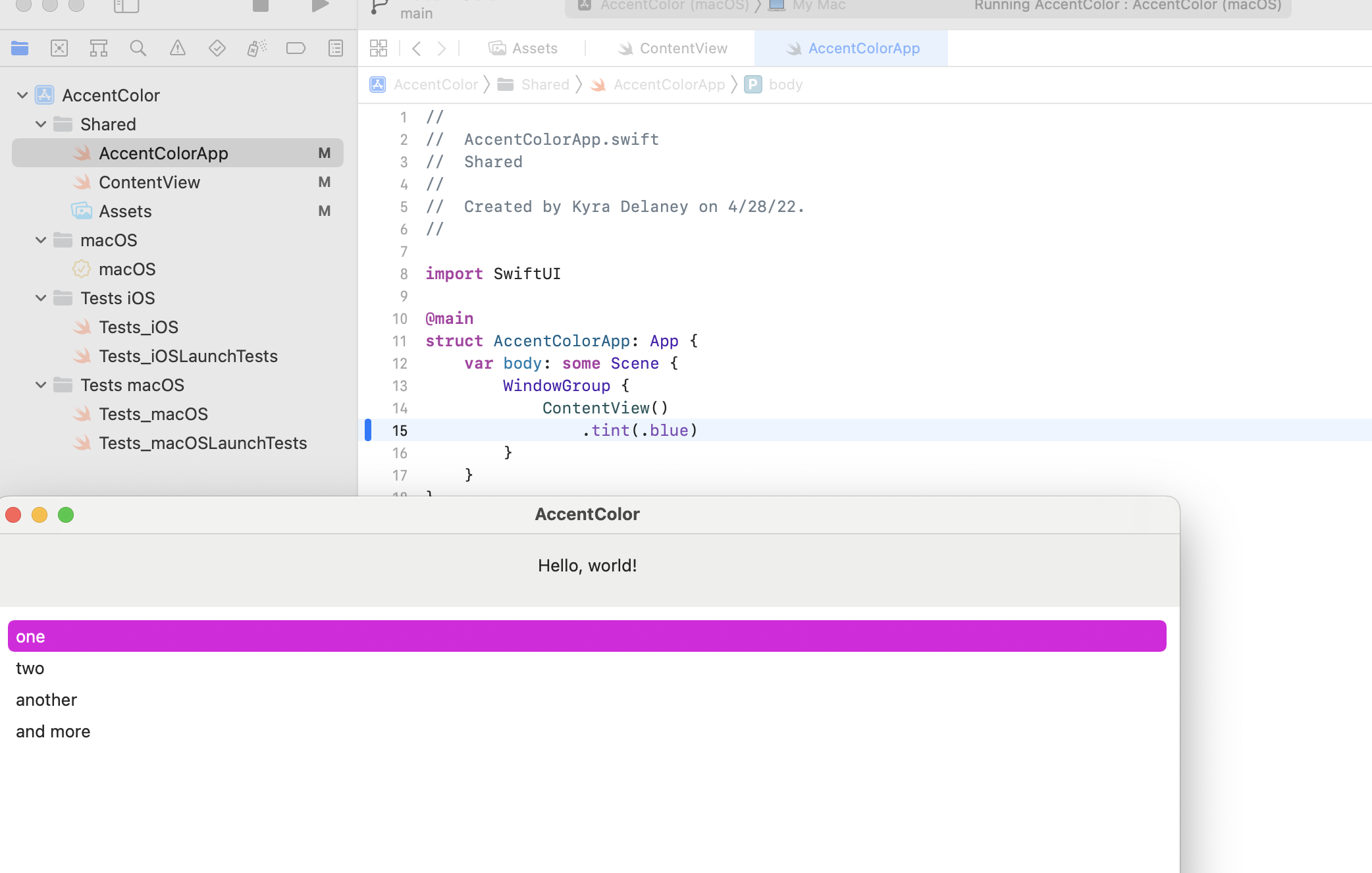 如何在 macOS SwiftUI 應用程式中覆寫強調色（在代碼內）？