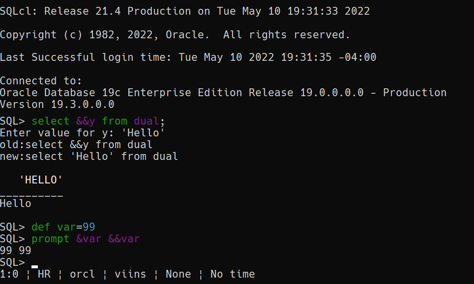 替換變數 && 在 SQLcl 中不起作用