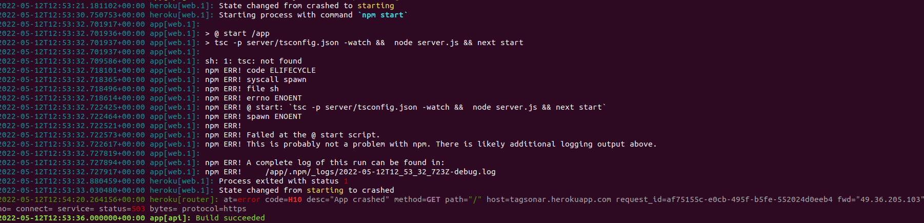 tsc:當我上傳 React next js 和節點專案時,在 heroku 找不到