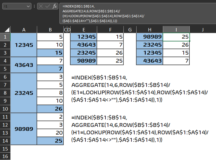 不同行數之間的 Excel 索引/vlookup