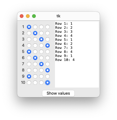 使用回圈創建 RadioButtons 但它們具有相同值的問題