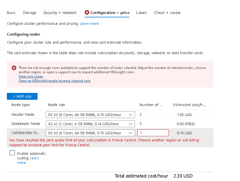 如何增加 microsoft.HDInsight azure 的核心配額限制?