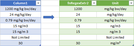 在excel中使用正則運算式從單位/字串中提取第一個整數/小數