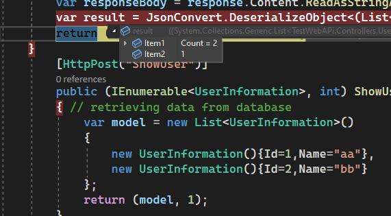 如何從 api 回傳多個值到 HttpClient Post