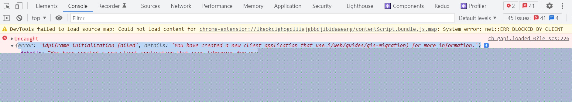 我在嘗試運行此代碼時遇到此問題 (gapi.auth2.getAuthInstance().signIn();) 