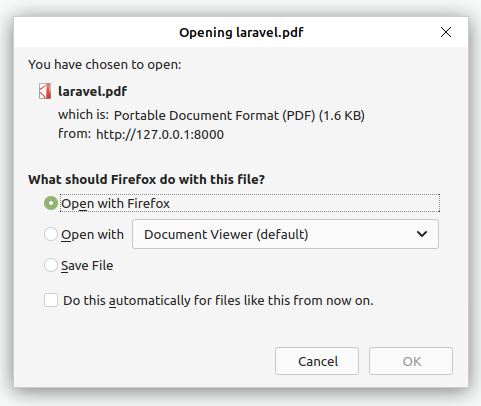 運行檔案pdf而不彈出下載laravel