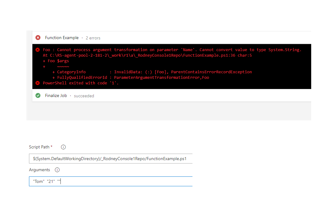 從 Azure PowerShell 任務呼叫 PowerShell 函式時未獲得預期輸出