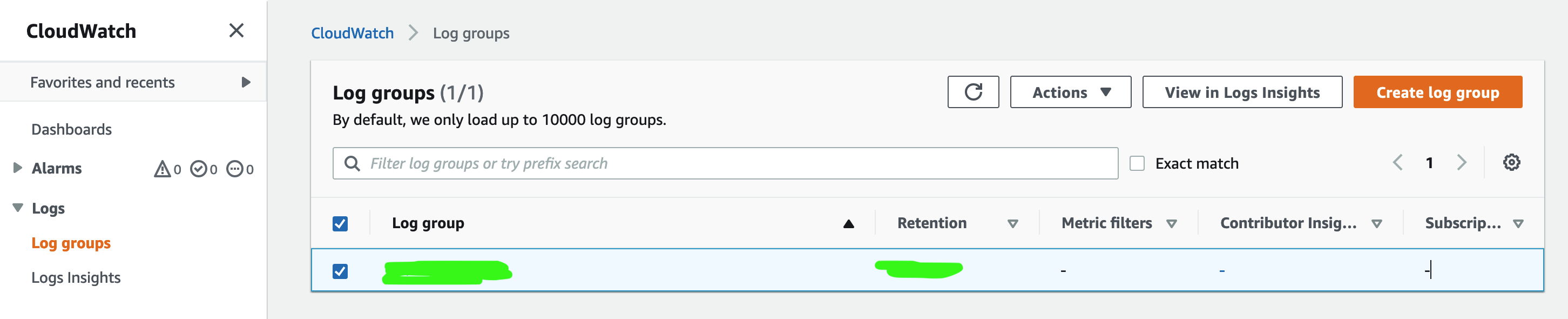 如何獲取要在 AWS 中顯示的目標日志組串列