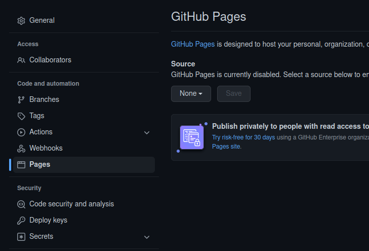 存盤庫設定中沒有 Github pages 部分
