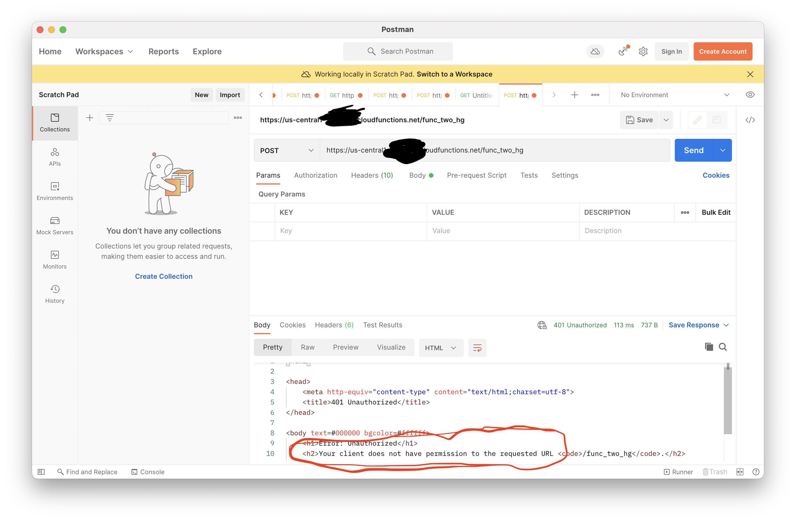 Google Cloud Platform Postman 僅通過主 Google 帳戶而不是服務帳戶呼叫函式