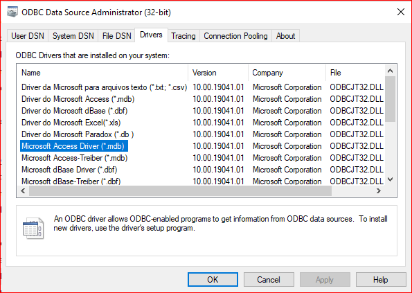 VB.NET 使用 Windows 默認 ODBC JET 驅動程式連接到 MDB 檔案