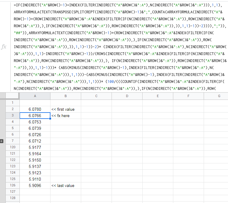 計算分布在 125 個點上的中間值 - Google 表格