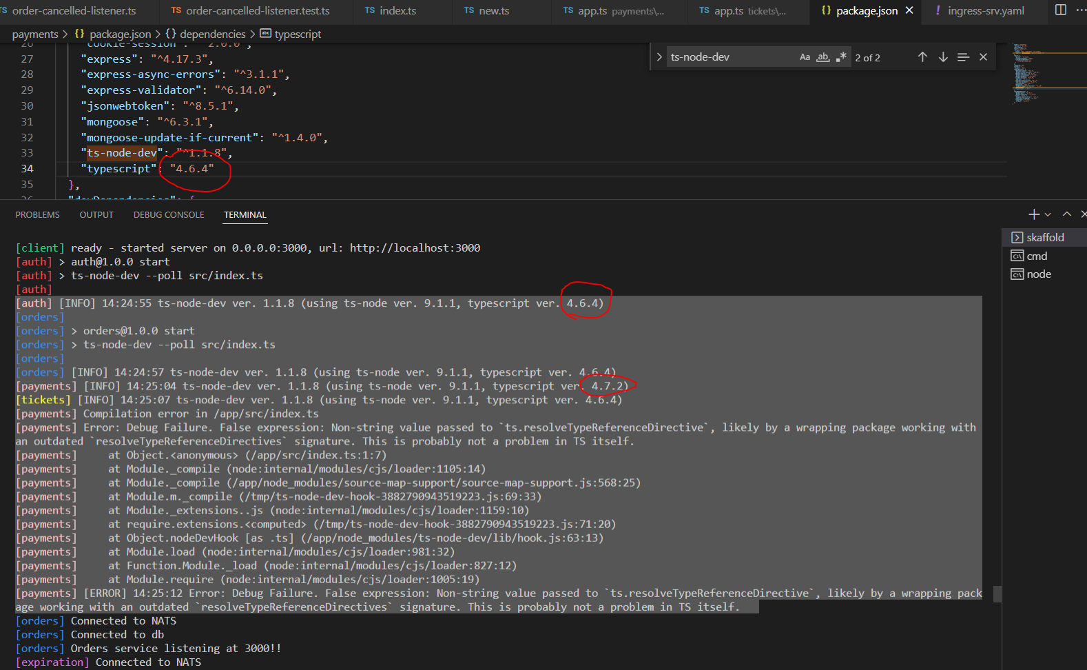 使用 ts-node-dev 運行一個簡單的 express 應用程式并得到錯誤:錯誤運算式:傳遞給 `ts.resolveTypeReferenceDirective` 的非字串值