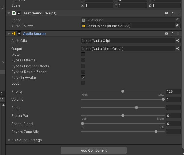 unity 設定 Script 為 AudioSource